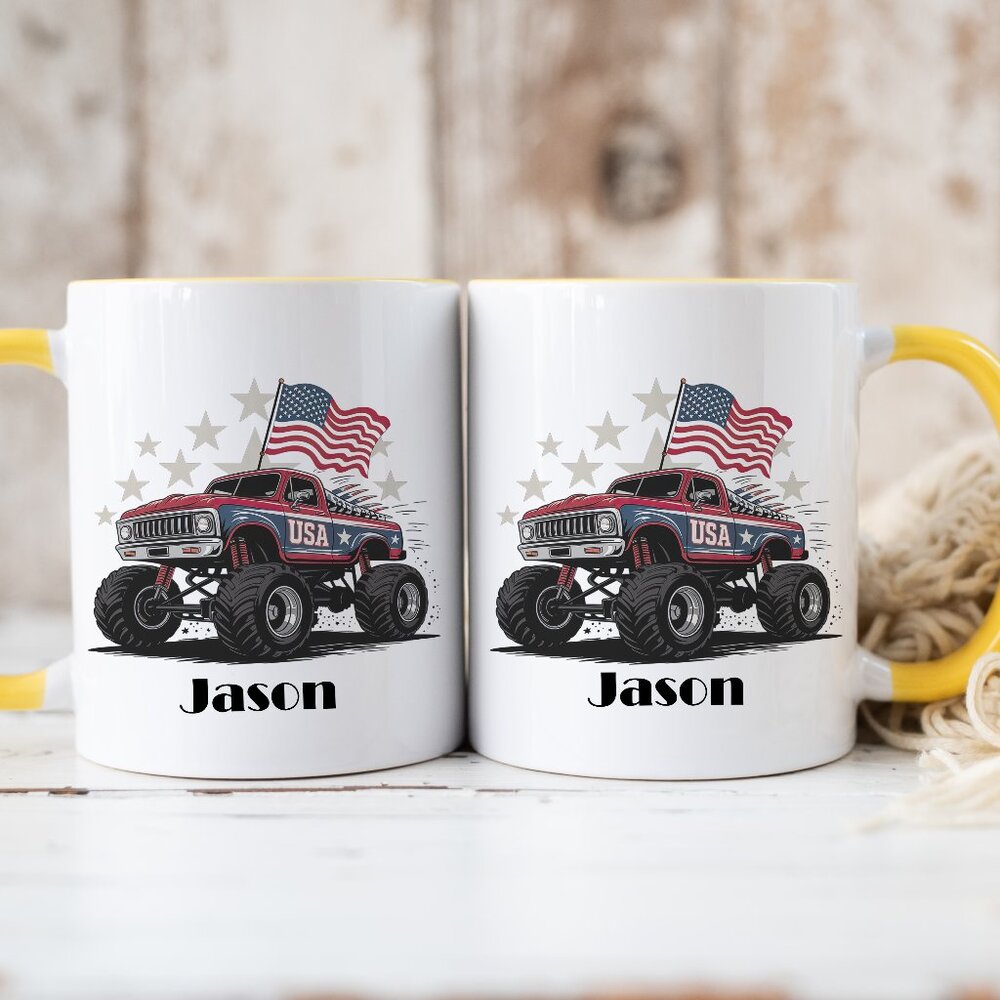 Personalized Gift, Truck Kids Mug, Patriotic, Kids Cup